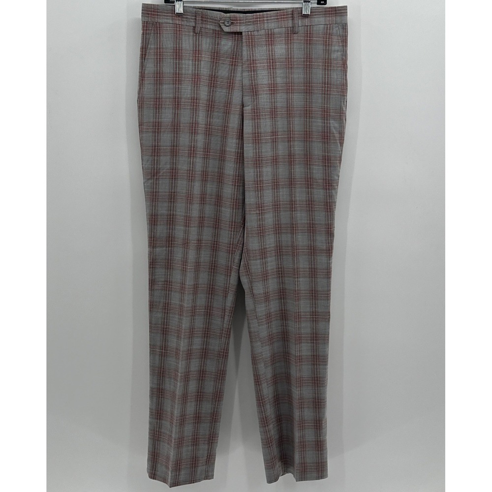 Suslo Couture Pants Mens 36x32 Plaid Dress Trousers Modern Fit Golf Work Twill